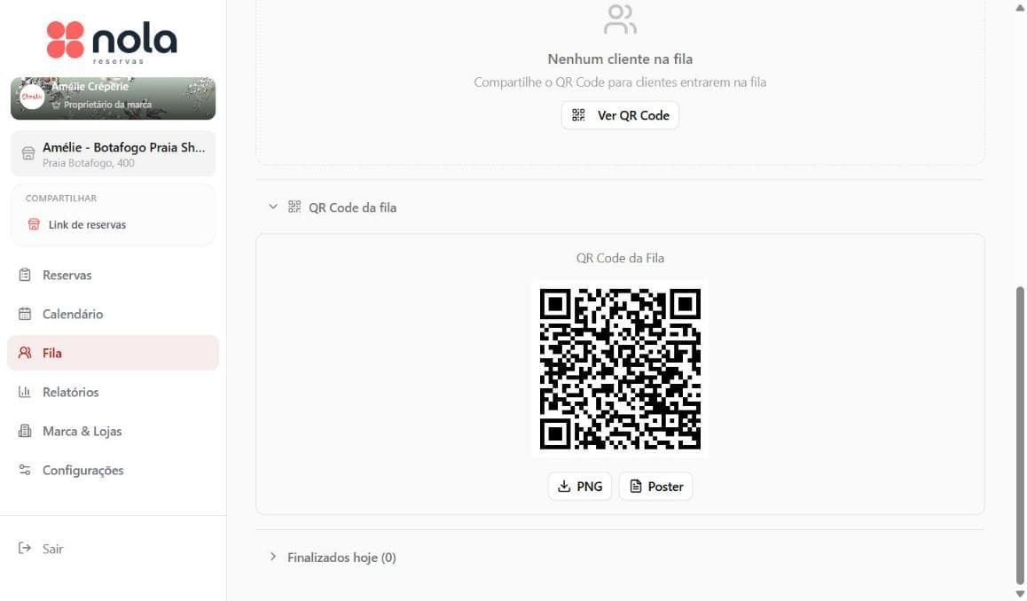 QR Code da fila digital Nola — cliente escaneia para entrar na fila
